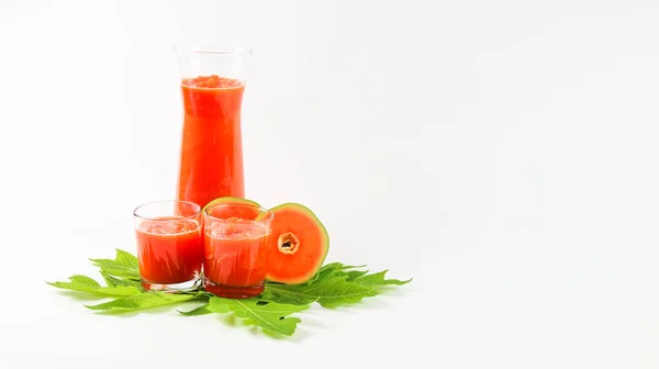 Papaya Smoothie Üveg Üveg Szemüveg Fehér Háttér Étrend Vegetáriánus Egészséges — Stock Fotó