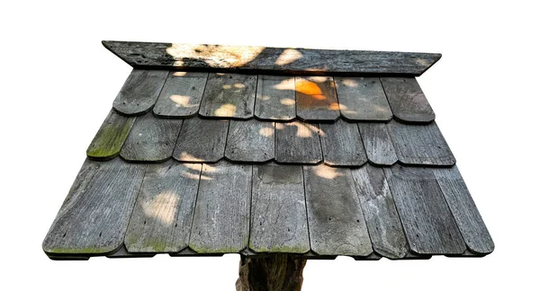 Isolado Pequeno Telhado Telhas Madeira Cinza Escuro Fundo Branco — Fotografia de Stock