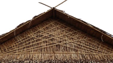 Beyaz arkaplan üzerindeki kırpma yolları ile izole edilmiş thatch gable                               