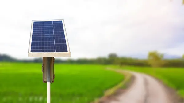 Yol kenarındaki güneş panelleri gece aydınlatması için sokak ışıklarına güç veriyor.