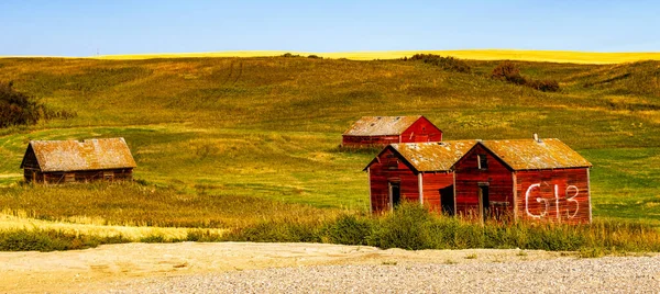 Bâtiments Agricoles Rustiques Voiture Dans Comté Wheatland Alberta Canada — Photo