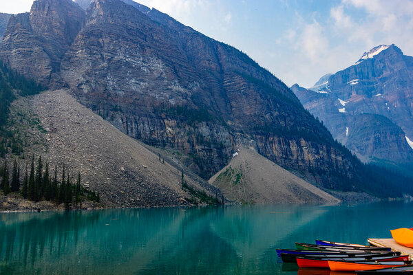 Canoes Moraine Lake Banff National Park Alberta Canada
