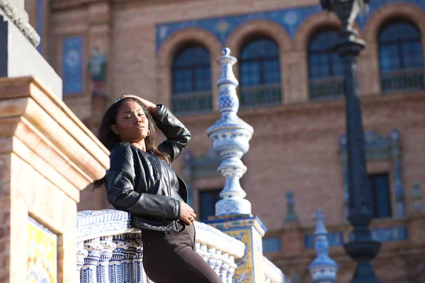 Young Beautiful Black Latina Woman Holiday Visits Most Important Square — Stok fotoğraf
