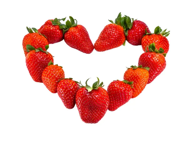 Strawberry Heart Shape Isolated White Background — Stock Photo, Image