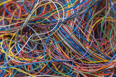 Multicolored electrical computer cable close-up