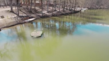 Ducks. Ducks in the Forest. Ducks in a Lake. Beautiful Lake in a Green Forest. Dilijan, Armenia. Aerial video. Lake From Aerial View. Mountain Lake.
