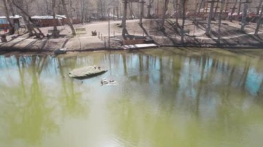 Ördekler. Ormandaki Ördekler. Göldeki Ördekler. Yeşil Ormandaki Güzel Göl. Dilijan, Ermenistan. Hava videosu. Göl Havadan Bakış. Dağ Gölü.