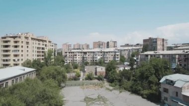 Small City in Eurasian. Old City. Aerial view. Aerial Videography. Old European City. Old Buildings. Architecture. Birds. Yerevan, Armenia.