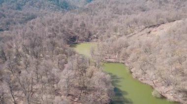 Beautiful Lake in a Green Forest. Dilijan, Armenia. Aerial video. Lake From Aerial View. Mountain Lake.