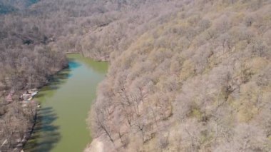 Beautiful Lake in a Green Forest. Dilijan, Armenia. Aerial video. Lake From Aerial View. Mountain Lake.