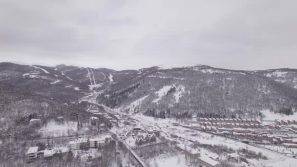 Small Village Frozen Snowy Mountains Town — Stockvideo