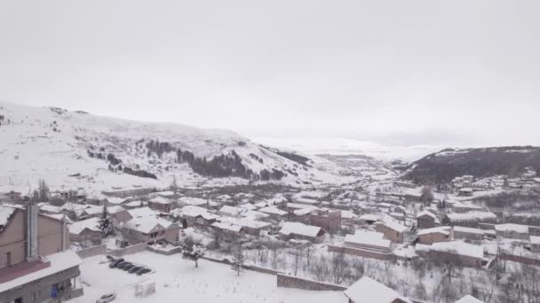 Small Village Frozen Snowy Mountains Town — Stock Video