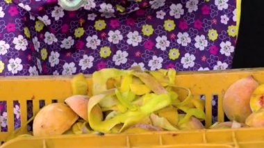 Dried fruits. The process of drying pear slices. Dried pear, chips, for compote.