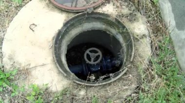 Old, rusty water pipe. Water pressure valve station plant industrial treatment purification equipment