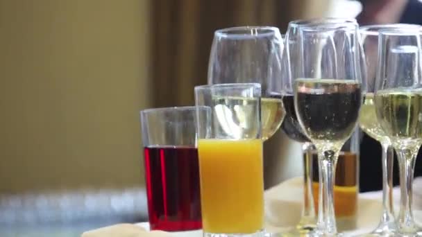 Waiter Champagne Glasses Tray Luxury Restaurant Catering Service — Stockvideo
