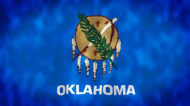 Oklahoma Eyaleti bayrağı. Oklahoma eyaleti bayrağı rüzgarda sallanıyor. Bayrak çizimi. 4 bin. resimleme.