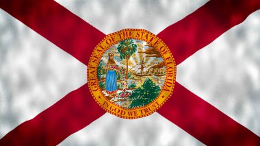 Florida eyalet bayrağı rüzgarda sallanıyor. Bayrak çizimi. 4 bin. resimleme.