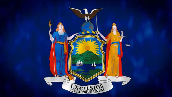 Detalhe Bandeira Estado Nova Iorque Acenar Fundo Azul Com Brasão — Fotografia de Stock