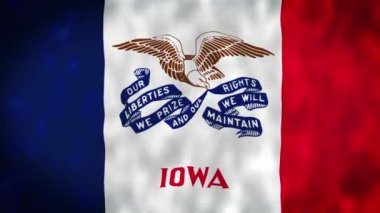Iowa Eyaleti bayrağı. Iowa eyaleti bayrağı rüzgarda sallanıyor. Bayrak dikişsiz döngü animasyonu. 4K.