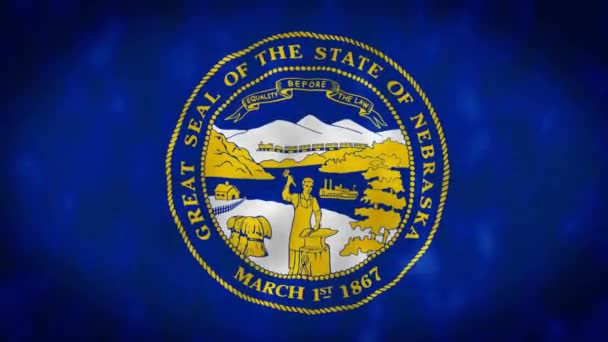 Detailní Záběr Vlajku Státu Nebraska Vlajka Modrá Státní Pečetí Uprostřed — Stock video