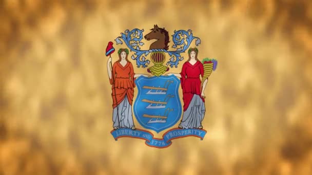 Primo Piano Della Bandiera Dello Stato Del New Jersey Stemma — Video Stock