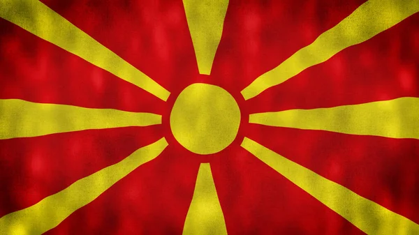 Nordmakedonska Flaggan Vinkar Norra Makedoniens Tecken North Macedonia Flagga Bakgrund — Stockfoto