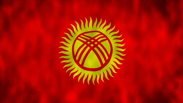 4K吉尔吉斯斯坦国徽 吉尔吉斯斯坦国旗 吉尔吉斯斯坦国旗飘扬 吉尔吉斯斯坦比什凯克 — 图库照片