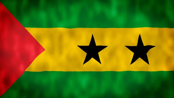 Bandeira Nacional São Tomé Príncipe Acenando Vento Céu Azul Tecido — Fotografia de Stock