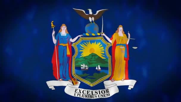 Detail New York State Flag Waving Blue Background State Coat — Stock Video