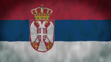 Sırbistan bayrağı rüzgarda dalgalanıyor. Son derece detaylı kumaş dokusuna sahip 4k 'lık gerçekçi Sırp bayrağına yakın çekim