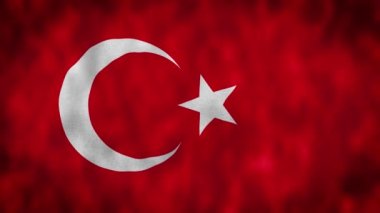 Rüzgarda dalgalanan Türkiye bayrağının yakın çekim görüntüsü. Türkiye çoğunlukla Batı Asya 'da yer alan kıtalararası bir ülkedir. Kumaş desenli arka plan. Seçici odaklanma. Yavaş çekimde kusursuz döngü