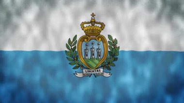 San Marino bayrağı 2D animasyon sallıyor. San Marino bayrağı rüzgarda dalgalanıyor. San Marino 'nun ulusal bayrağı. Bayrak dikişsiz döngü animasyonu. 4K.