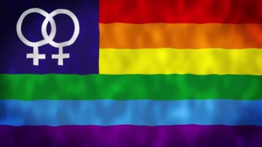Çift Venüs 'lü gey gurur bayrağının lezbiyen gururlu versiyonu. Orijinal gurur bayrağı gay. Rainbow Gay America lezbiyen USA Igbtq bayrak videosu. ABD Gay Gururu bayrağı geçmişi. Gökkuşağı rengi.
