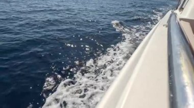 Sürat teknesi. Sürat teknesi güzel kızıl deniz suyunda yüzer. Ağır çekim. Bir jet ski denizin yüzeyinde koşuyor.. 