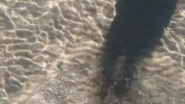 Sabbia Bagnata Sulla Costa Con Impronte Scalze Gambe Piedi Maschili — Video Stock