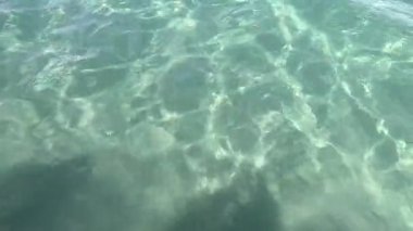 Kızıl Deniz Yüzeyi. Yumuşak dalgalı Bluewater Panorama arka planı. Mavi deniz ya da okyanus su yüzeyinde ve suyun altında. Su dalgası dokusu. Yavaş Hareket.