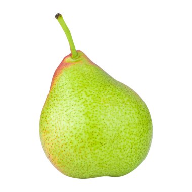 Yeşil armutlar ikiye bölünmüş ve beyaz zemin üzerinde ayrı ayrı parçalara ayrılmış.