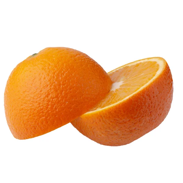 Frische Orangenfrüchte Und Orangenscheibe Isoliert Auf Weißem Hintergrund — Stockfoto