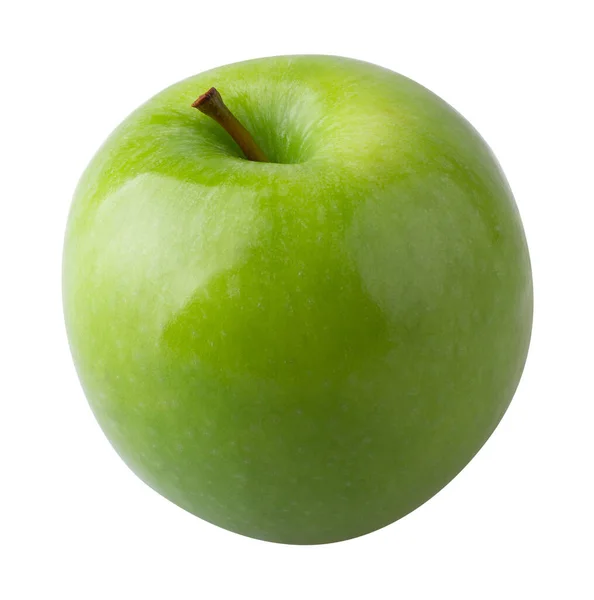 Grüner Apfel Mit Grünem Blatt Und Geschnitten Scheibe Mit Kernen — Stockfoto