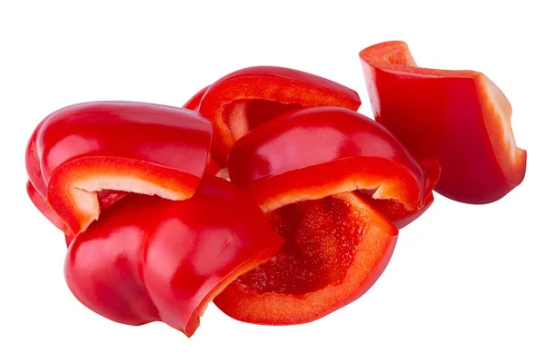 Φρέσκο Ολόκληρο Και Κομμένο Φέτες Κόκκινο Γλυκό Πιπέρι Απομονωμένο Λευκό — Φωτογραφία Αρχείου