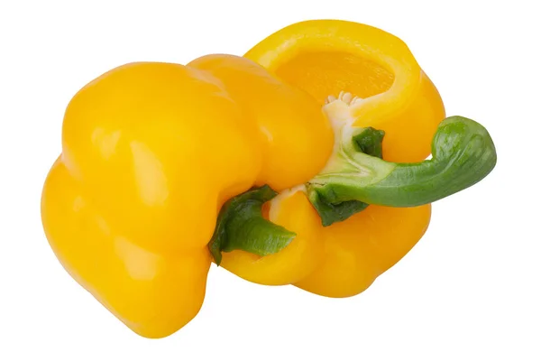 新鲜的 完整的 切片的 白色背景的黄色甜椒 — 图库照片
