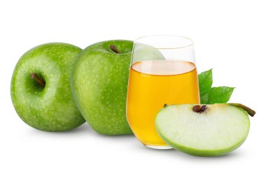 Fresh green apple and apple juice isolated on a white background