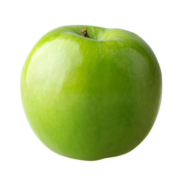緑の葉を持つ緑のリンゴと白の背景に隔離された種子でスライスをカット — ストック写真