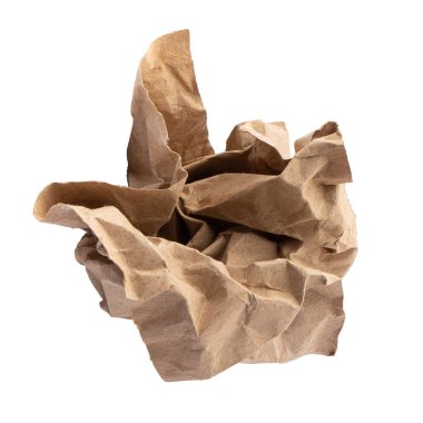 Beyaz arkaplanda izole edilmiş kahverengi kese kağıdı.