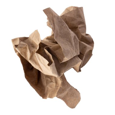 Beyaz arkaplanda izole edilmiş kahverengi kese kağıdı.