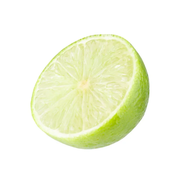 Limonki Plasterkach Kwaśny Zielony Owoc Izolowany Białym Tle — Zdjęcie stockowe