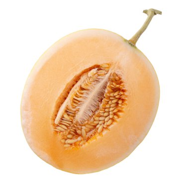 Beyaz arka planda izole edilmiş tatlı sarı kavun dilimleri.