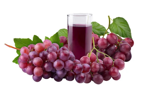 Rode Druiven Verse Rode Druivensap Een Glas Geïsoleerd Een Witte Stockfoto
