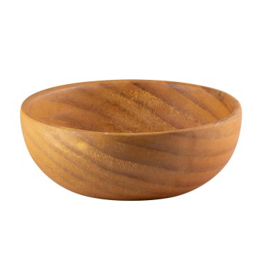 Beyaz arka planda izole edilmiş boş ahşap kaseyi kapat.