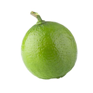 Tam dilimlenmiş limon, beyaz arka planda izole edilmiş ekşi yeşil meyve..